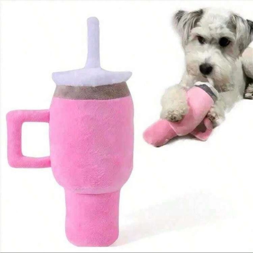 1pc Cup Design Pet Dog Squeaky Plush Toy, Chew Resistant Teeth Grinding Toy